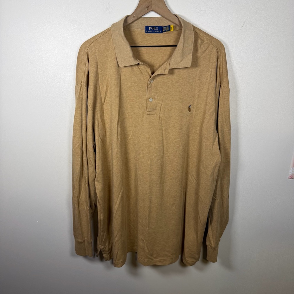 Polo Ralph Lauren Double-Knit Jersey Long-Sleeve Polo Tan Size 2XB Flesh Pony - Picture 3 of 7